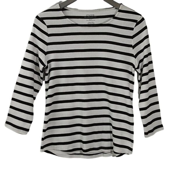 Chico's "The Ultimate Tee" Striped Supima Cotton - Picture 1 of 8